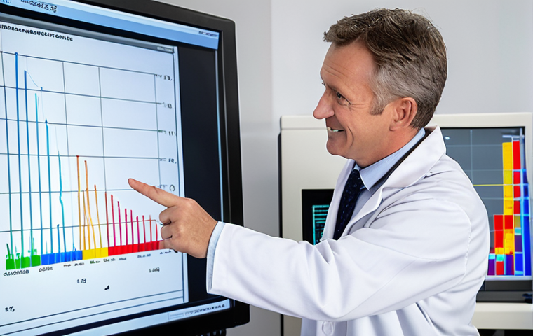 **
A seasoned vibration analysis engineer, perhaps in their 50s, wearing a slightly rumpled but professional white lab coat. They're pointing at a spectral analysis graph displayed on a large monitor in a bright, modern laboratory. The graph shows clear peaks indicating a machine imbalance. The engineer has a slight smile, conveying both expertise and approachability. Soft, natural light illuminates the scene. Focus on capturing the "art of interpretation" aspect of vibration analysis.
**