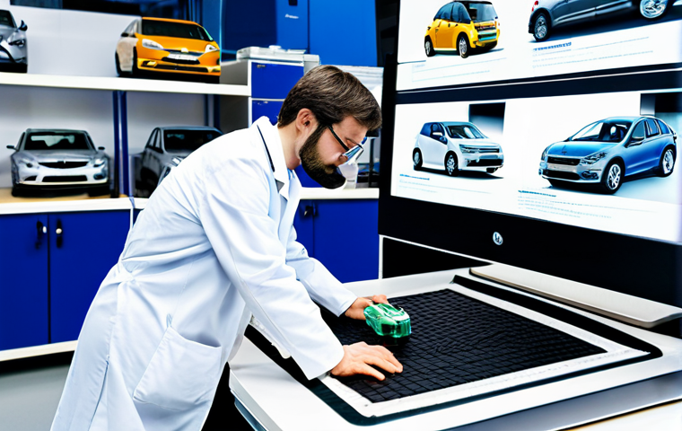 Sustainable Materials in Automotive Engineering**
"A bright, modern automotive engineering lab. A fully clothed engineer, wearing safety glasses and a lab coat, is examining a car chassis component made of a woven bio-composite material. In the background, researchers are analyzing data on computer screens. Focus on the intricate detail of the bio-composite. Safe for work, appropriate content, fully clothed, professional environment, perfect anatomy, natural proportions, high quality, sustainable materials research, modest attire."
**