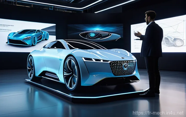 기계공학 자동차모델링 - **Prompt:** A highly detailed shot of a modern automotive design studio. In the foreground, a profes...