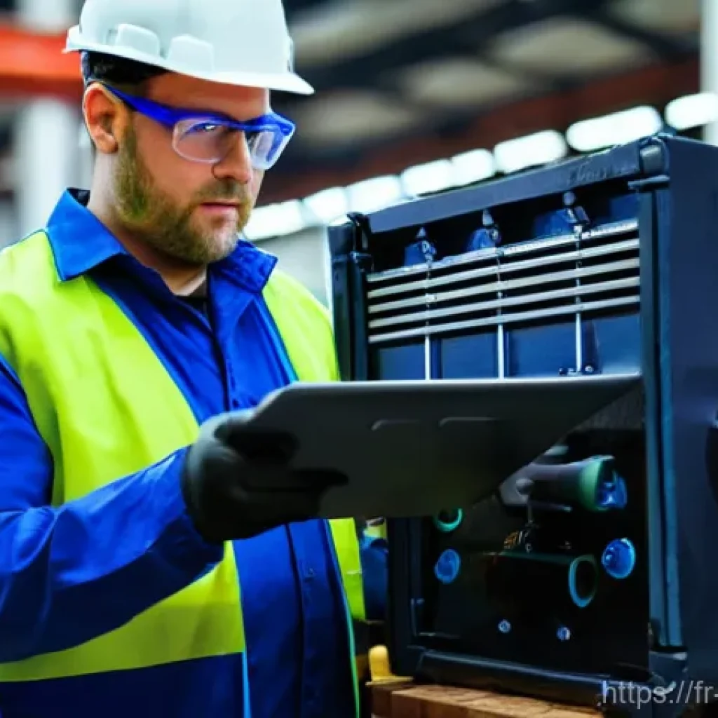 기계공학 열화상카메라 - **Prompt:** "A professional industrial maintenance technician, wearing a clean, dark blue uniform wi...