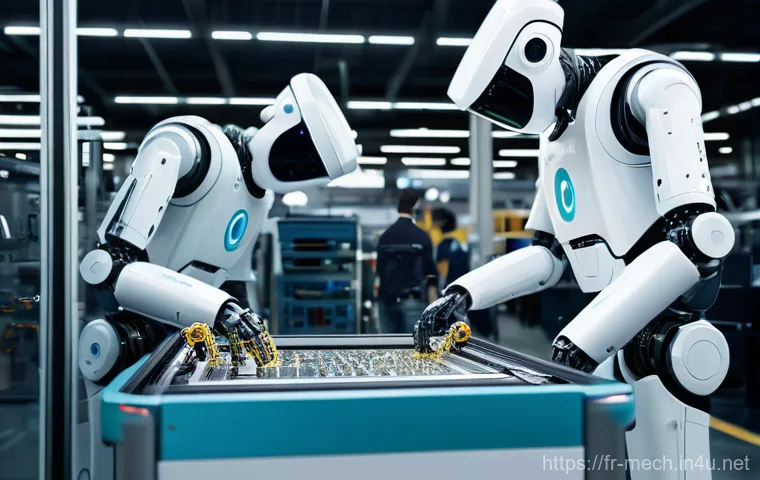 기계공학 로봇의응용 - **Prompt 1: Collaborative Robot in a Modern Assembly Plant**
"A clean, brightly lit, high-tech a...