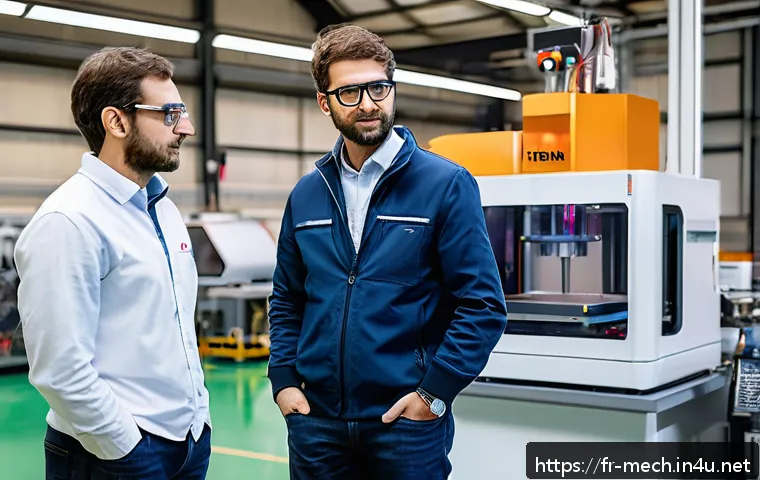 기계공학 3D프린팅기술 - A high-tech industrial workshop showcasing advanced 3D printing technology producing lightweight tit...