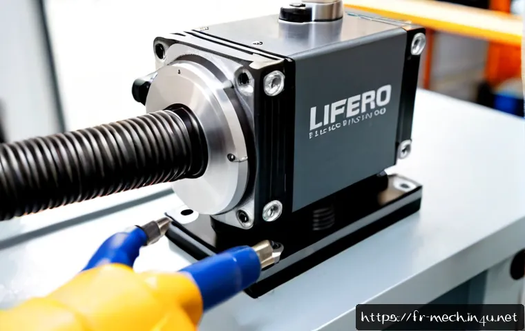 기계공학 서보시스템 - Photorealistic close-up of a precision industrial servo motor connected to a ball screw actuator on ...